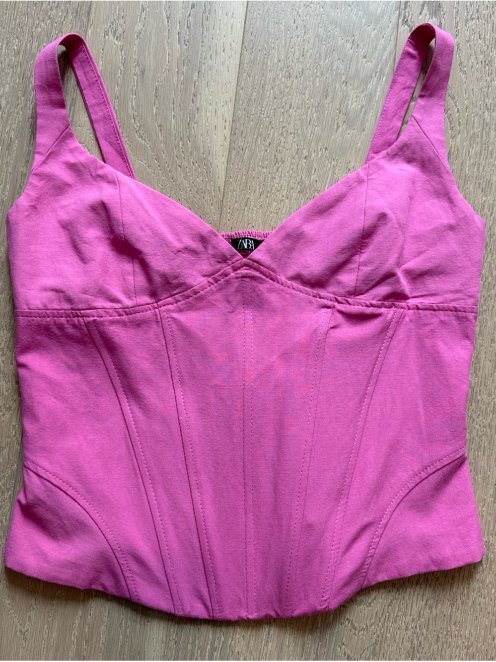 Zara Hot Pink Smocked Corset Tank Top